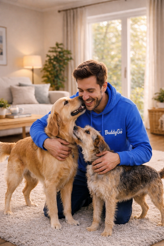 Mutlu bir köpek ve bakıcısı